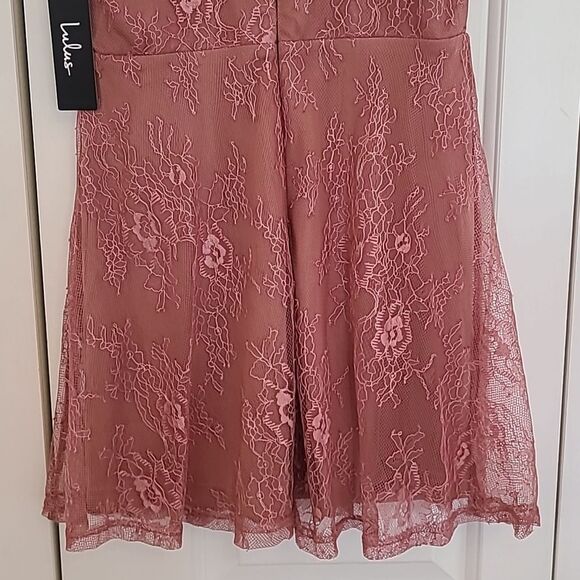 Lulus Fueled by Love Mauve Pink Lace Mini Skater Dress Size S - Picture 12 of 15